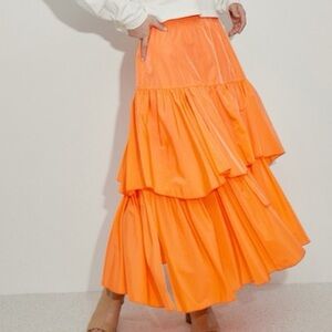 NWOT - ADAM ET ROPÉ Asymmetrical Tiered Maxi Skirt in Orange Size Small